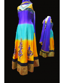 Shaded Chiffon Long Kali Churidar Suit
